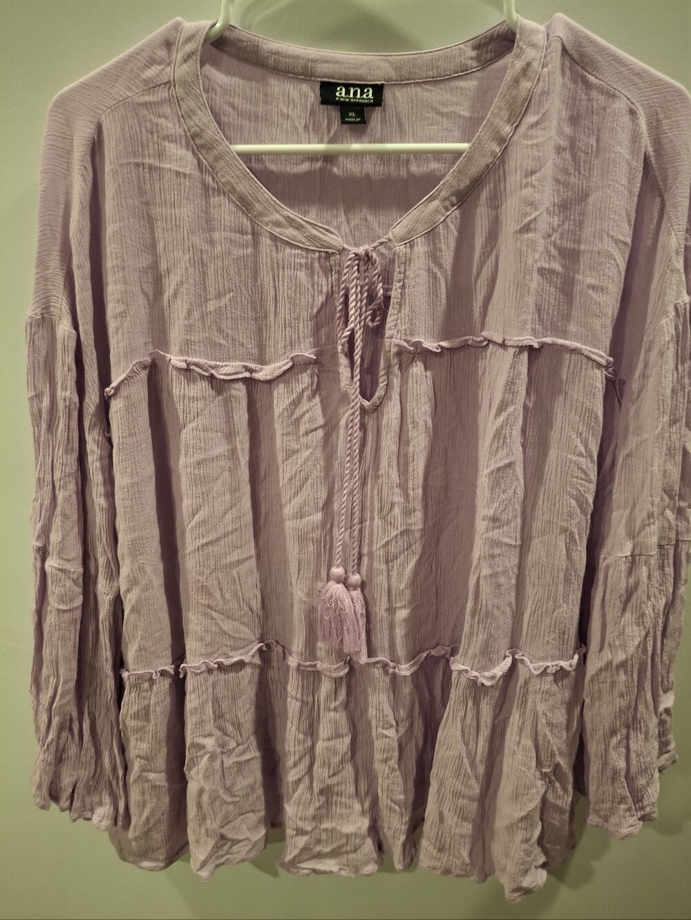 a.n.a Lavender Peasant Blouse with Tassel Tie